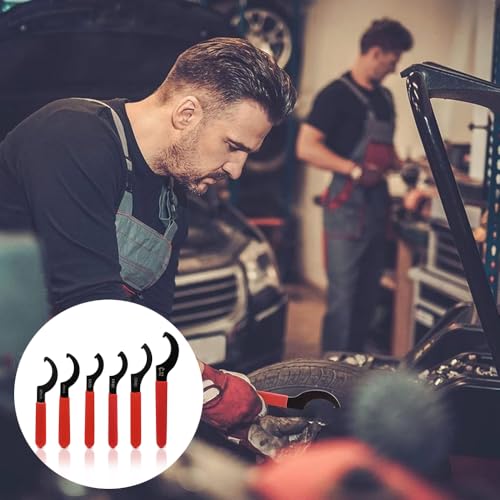 GYSRXS C Spanner Set 6 Pieces Coilover Wrench Made of High Carbon Steel Universal C Hook Wrench Coilover Spanner for Suspension System and Shock Adjustments(Red and Black) - Image 4