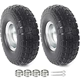 AR-PRO (2-Pack) 10-Inch Solid Rubber Tire Wheels - Replacement 4.10/3.50-4' Flat Free Tire with 5/8' Bearings, 2.2' Offset Hub - Compatible with Hand Truck, Wheelbarrow, Dolly, Gorilla Carts