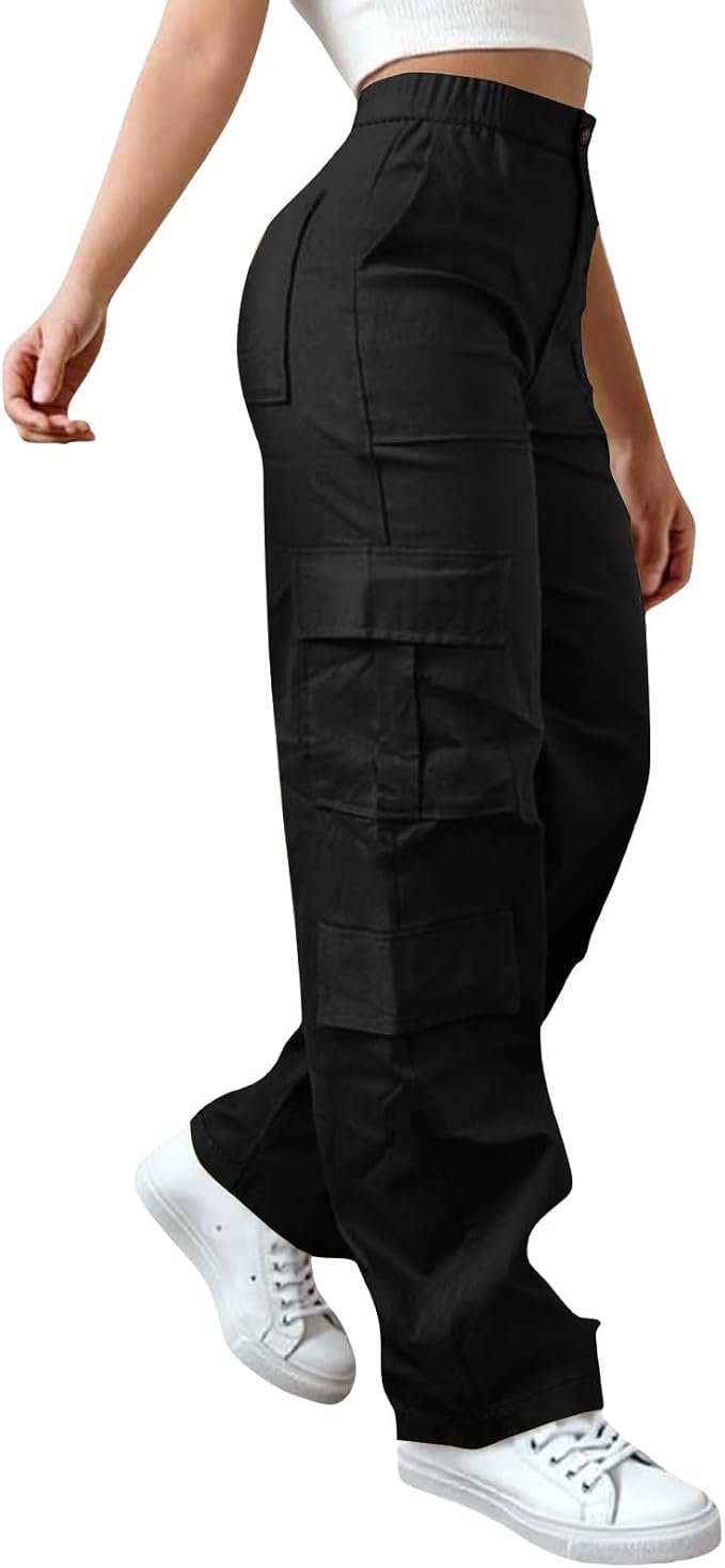 JOPHY & CO. Pantaloni Cargo Donna a Vita Alta con Tasche Laterali – Stile Casual Utility, vestibilità Comoda(cod. 8045)(Nero,S
