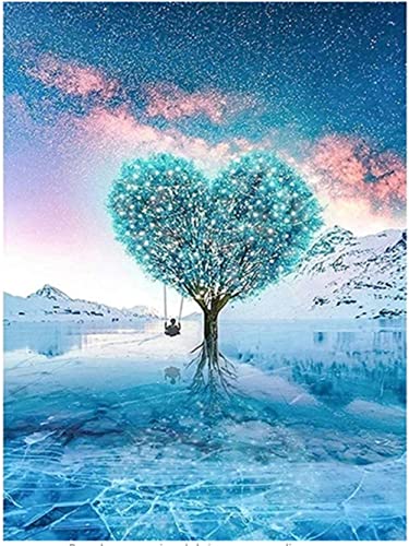 Diamond Painting Set Full Bilder Liebesbaum schwingen Kind sternenklarer Himmel, Meecaa 5D Diamant Painting Diamant Malerei mit Zubehör 30x40cm (Liebesbaum) Cover