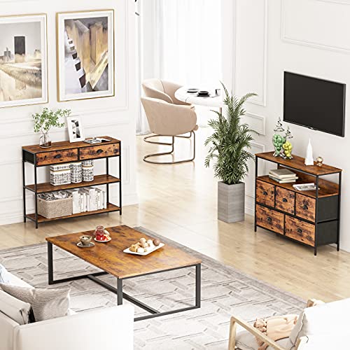 Furologee Console Table With 2 Drawers, Industrial Sofa Table, Entryway Table With 3-Tier Storage Shelves, Narrow Accent Table Metal Frame For Living Room/Entryway/Hallway, Rustic Brown #TOP7