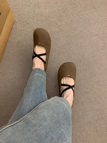 Vintage Ballet Flats Shoes for Women Cute Cross-Strap Round Toe Ballerina Flats Comfortable Low Heel Mary Janes Shoes3