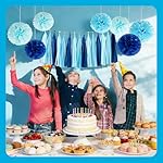 Sky Blue Tissue Paper Tassel Garland Banner & Pom Pom Decoration Set for DIY Birthday Party, Photo Backdrop Decor, Baby Shower, Wedding, Gender Reveal, Graduation & Home Celebrations - Image 3