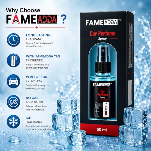Image of Ice Premium Car Perfume Luxury Spray 50 ML with Hanging Card /Travel Friendly Car Air Fresheners 350+ Sprays /Car Accessories Interior /Eliminates Bad Odour for Car Office & Home