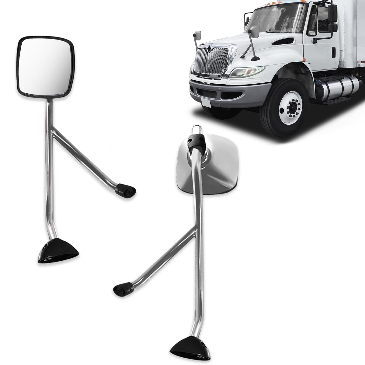 Chrome Hood Mirror for International 4300 Truck Driver Left Side with Mounting Arm (Chrome(silvery), Pair)
