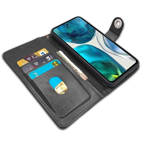 Image of Pikkme Moto G52 / G82 5G Flip Cover Leather Finish | Inside TPU with Card Pockets | Wallet Stand and Shock Proof | Complete Protection Button Flip Case (Black)