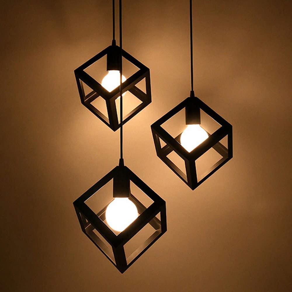 G&T Pendant Light Vintage Ceiling Three White Black Colour E27 AC110-220V Hanging Lamp Chandelier Loft Industrial Retro Antique Style Dining Room Hall Restaurant Bar Cafe Office Hanging (Black)