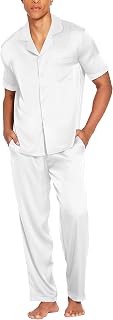 Men Satin Silk Pajamas Set 2 Piece Button Down Sleepwear Long Pants Loungewear with Pockets