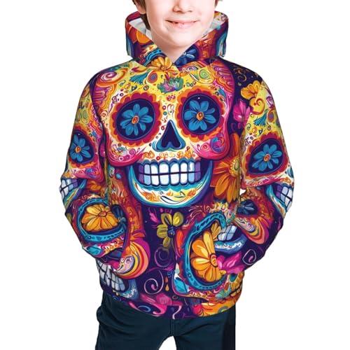 Sugar Skull Day of The Dead Flowers Hoodie Youth Hooded Sweatshirt 3D Digital Printed With Pockets Tops