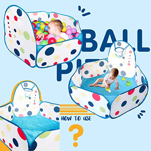 Aeroway Extra Large Kids Blue Ball Pit Playpen Toddler Play Tent Ball Pool with Mini Basketball Hoop and Zipper Storage Bag,47x47x28(inchs), Balls Not Included …