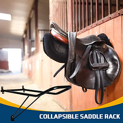 4 Pieces Wall Mounted Saddle Rack Portable Metal Collapsible Saddle Stand Black Folding Horse Saddle Pad Rack for Western Saddles Horses Blanket Stall, 21.1 x 9.1 Inch