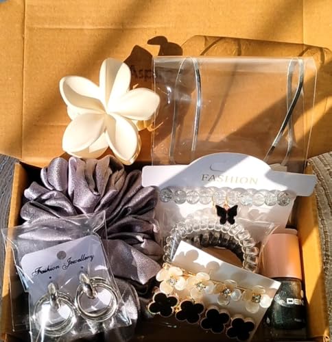 Image of 8 Stylish Hamper For Gifting & Personal Use Accessories Trendy Nacklase Chain, Hair Clutcher, Hand Braclates, Earrings, Nail polish, 2 Spring Rubber, Hair Pins With Box