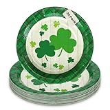 Iconikal 36-Count Disposable St. Patrick's Day Paper Dessert Plates, Shamrock Green Plaid Design, 7-Inch