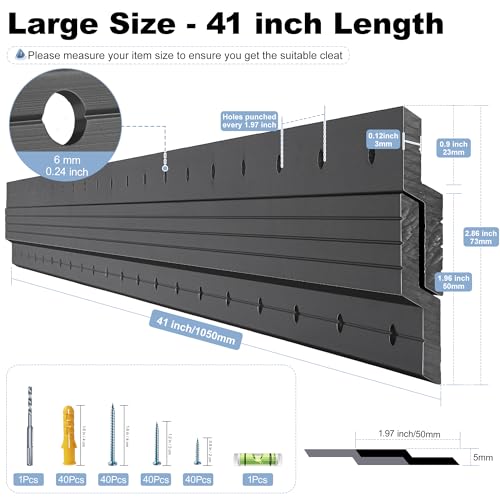 Image of Black French Cleat Hanger 41 inch - 2 Pairs Heavy Duty Aluminum Alloy Z Bar Clips Picture Hanging Kit Wall Mounting 500 lbs Load Interlocking Brackets Mirror Hanging Hardware Frame Hanger