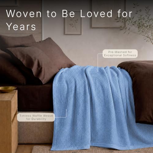 Image of GOTS Certified 108 inchX90 inch King 100% Organic Cotton Waffle Blanket-Powder Blue | Premium Waffle Blankets & Throws for Bed, Throw Blanket for Couch, Modern & Cozy Blanket, All Season, Comfy and Soft Blankets