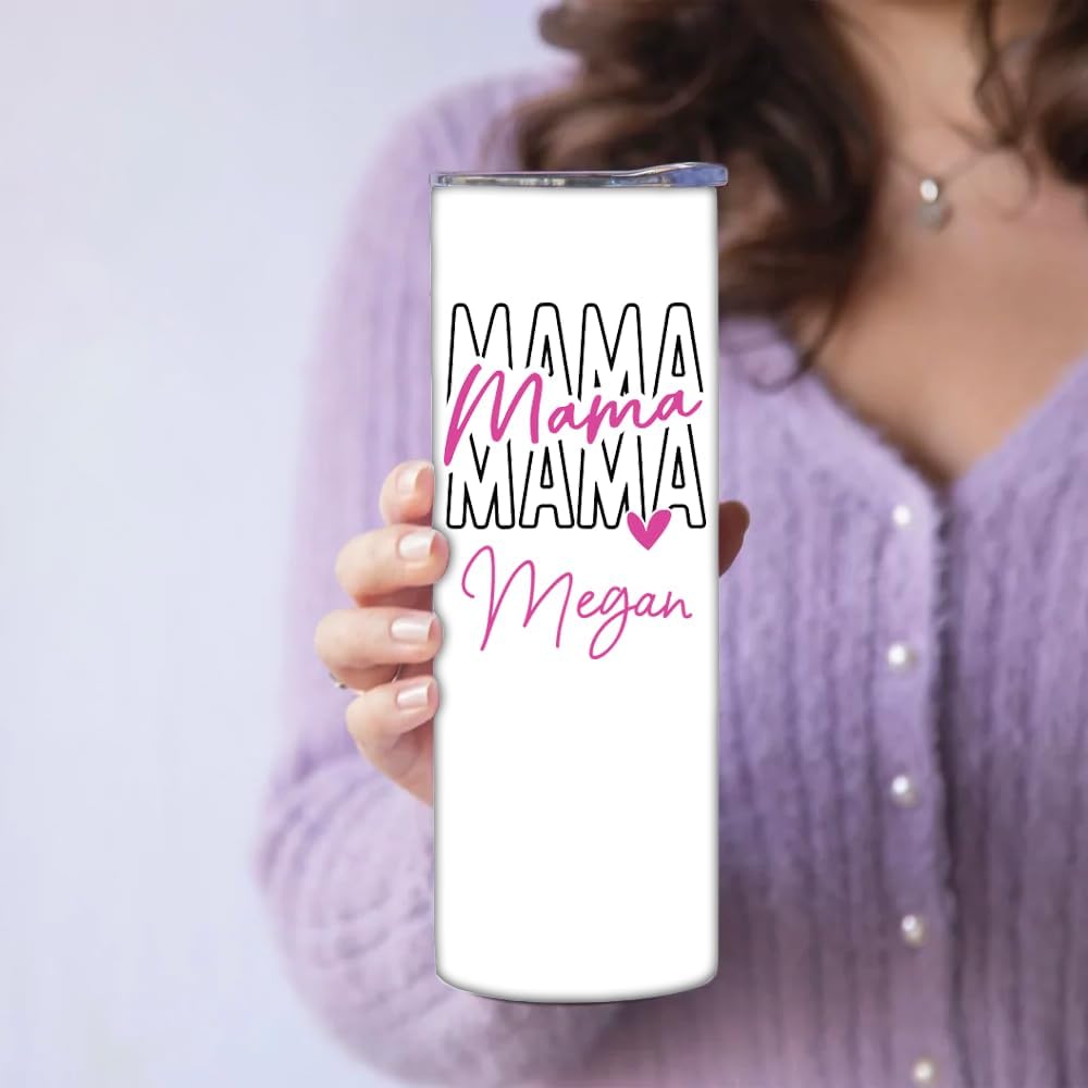 Sublimation 20oz Skinny Tumbler for Mom, Gift for Mother’s Day,Colored Established Stainless Steel Cup, Insulated Gift for New Mother, Mama Bear Tumbler, Grandma, Mama, Vacuum Cup with Lid and Straw
