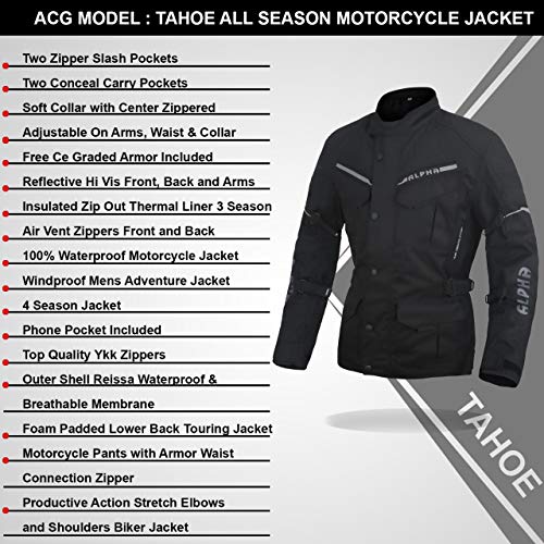Acg Adventure Motorcycle Jacket Men For Touring Ce Armor Waterproof All Season Biker Riding (Black, X-Large) #TOP1