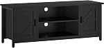 FIONESO Farmhouse TV Stand for up to 55 Inch TV, TV Stand with 2 Cabinets & Shelf, TV Table with Metal Frame and Cable Management, Entertainment Center for Living Room, Bedroom, Black