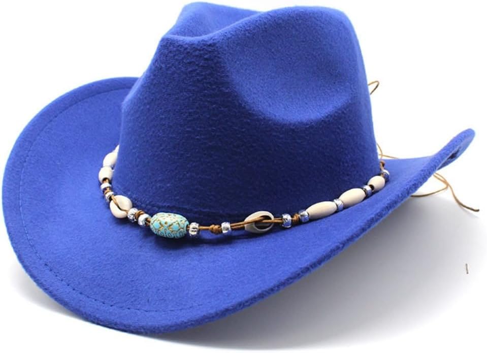 Western Cowboy Hat with Beaded Band, Wool Felt, 2-inch Brim, Khaki Tan