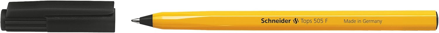 Schneider Tops 505 Ballpoint Pen with Clip Cap and Stainless Steel F Tip Black Pack of 50