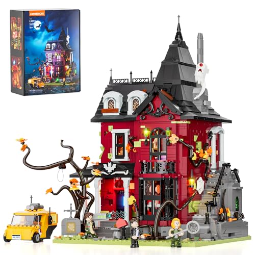 Lumibricks Halloween Midnight Haunted Mansion Lighting Building Bricks Set - Ghost Specter Phantom House City Town Modular Collection Kit 2617 Pcs for Adults & Teens