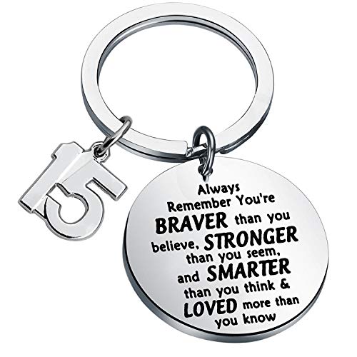 FUSTMW Happy Birthday Keychain Gift 15th 16th 18th 21st 30th 40th Charms Key Ring Best Friends Family Key Chain Gifts (15th birthday keychain)