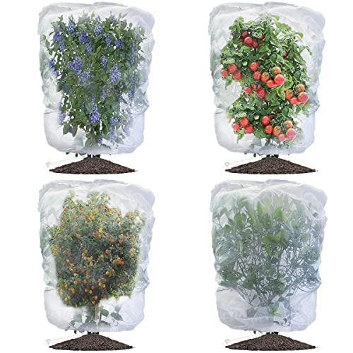 Evoio Bird Netting for Garden Blueberry Bushes Fruit Tree Netting Cover Plant Protection Mesh Bags with Drawstring 4 Pack 2.3 x 3.5 ft Shrubs Bush Tomato Strawberry Berry Barrier Protectors Net