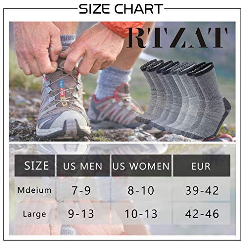Rtzat Merino Wool Hiking Socks, Men's Extreme Cold Weather Thermal Thick Warm Cushioned Mid Calf Thick Padded Cycling Outdoor Trekking Thick Wool Boot Socks, Large, 4 Pairs, Grey #TOP2