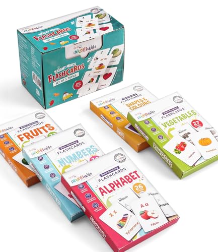 Image of Intelliskills Premium 5-in-1 Brain Boosting Flash Cards for Kids, Flash Card for 1+ Year Old Baby, Montessori Educational Toys for Girls /Boys, Fun Learning Activities, Birthday Gift (136 Flash Cards)