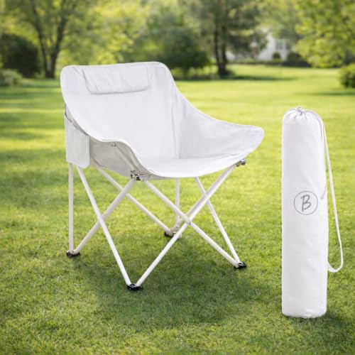 Image of Foldable Camping Chair with Carry Bag, Portable Outdoor Folding Chair for Camping, Picnic, Garden and Travel, Heavy Duty Metal Frame.(FURNTR002 White)