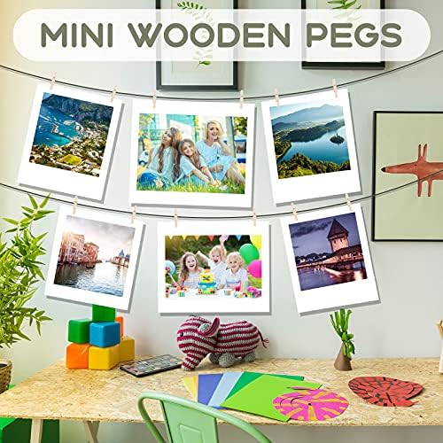 200 Pieces Mini Wooden Pegs Mini Pegs Tiny Pegs Small Picture Photo Pegs Decorative Craft Wooden Clips for Home, Arts, Crafts Decoration, Photo Display and Picture Hanging (Wood Color, 200 Pieces)