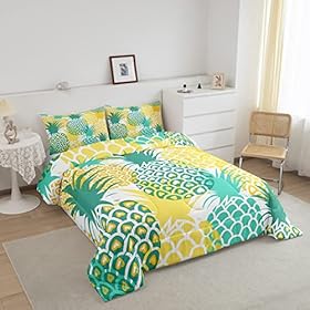Pineapple Comforter Set with Pillow Case Green Yellow Fruit Bedding Set Girls Women Full Size Comforter Tropical Pineapple Soft Comforter Set Machine Washable 511LWpzGt8L. SS280
