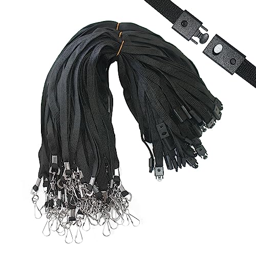 BAITEER 60 Pcs Breakaway Lanyards Safety Black Lanyard with Swivel J Hook Premium Bulk Flat Lanyards 36