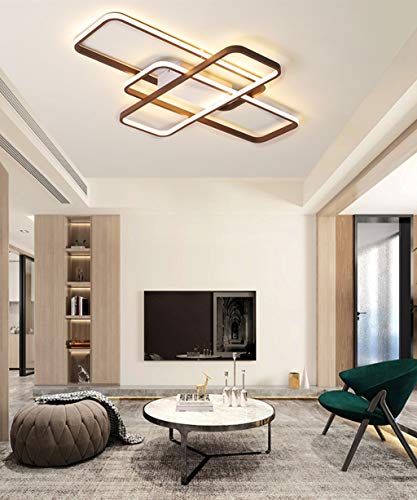 Plafonnier LED dimmable rectangle marron 98W avec télécommande pour grand salon - 3