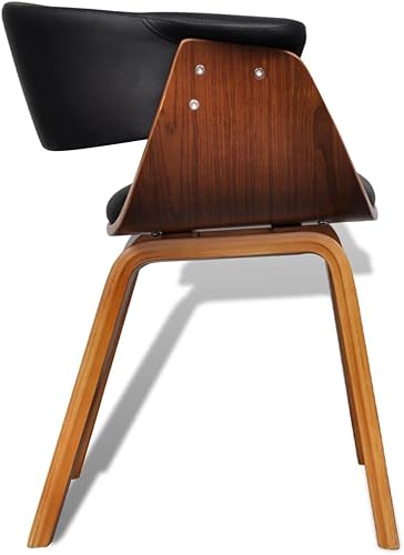 Miniatura 5 de Silla de comedor de madera doblada con tapicería de piel sintética, silla de cocina moderna de granja negra y marrón para comedor, sala de estar,
