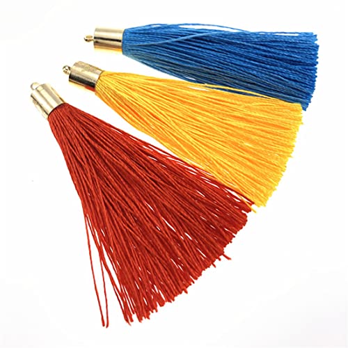 100 Pieces 2.5Inch Polyester Tassels With Gold Metal Tube End Caps Mala Tassel Kits For Earring Necklace Jewelry Making Keychain Bag Charms Decorative Accents (Black) #TOP2