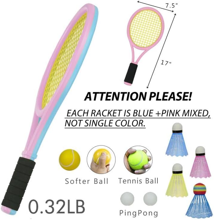 Miniatura 3 de Raquetas de tenis para niños con bolsa de transporte, pelotas de entrenamiento suaves y pájaros de bádminton, juego de regalo de raquetas de tenis