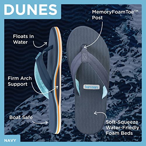 Hari Mari Dunes - Men's Premium Waterproof Flip Flops - Rubber Sandals With Comfortable Memory Foam Straps - Water Ready Summer Shoes For Men – Navy – Size 8 #TOP4