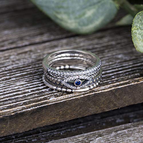 WILLOWBIRD Oxidized Sterling Silver Multi Pack Cubic Zirconia Stackable Eternity Ring for Women Set Evil Eye4