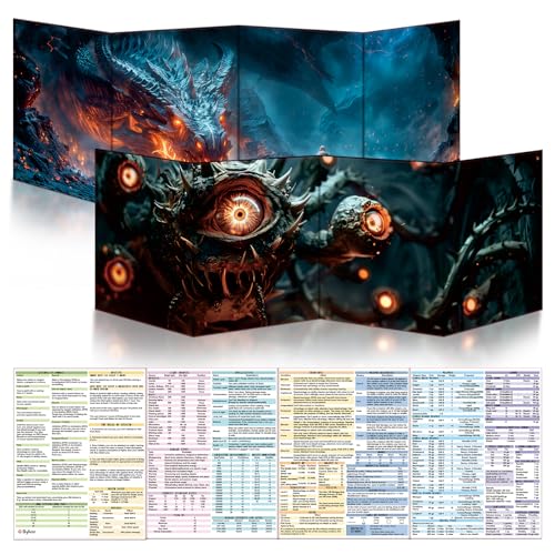 Byhoo 2 PCS DM Screen for D&D 5E with 2 Immersive Themes，Waterproof Reusable Surface, Tri-Fold Portable Design Folds to A4 Size DND Accessories Compatible with Players Handbook