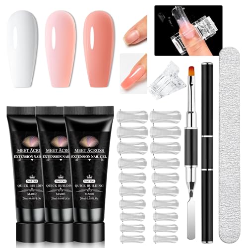 7 PCS Poly Nail Gel Kit Poly Extension Nail Gel Kit Starter Kit Nail Extension Set Builder Nail Gel French Manicure DIY Design Nail Art Design Beginner Kit All In One Poly Nail Kits