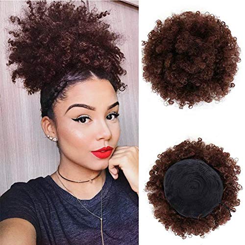 LEOSA High Puff Afro Ponytail Drawstring Short Afro Kinky Curly Pony Tail Clip in on Synthetic Curly Hair Bun Made of Fiber Puff Ponytail Wrap Updo Hair Extensions with Clips (Light Brown)