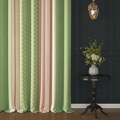 Image of Story@Home Cotton Curtain | Window Curtains 5 Feet Long Set of 2 | Geometric Printed | Bohemian Curtain | Room Darkening Curtains for Living Room | (116 X 152 Cm, Green & Off White)