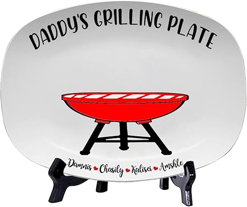 Miniatura 2 de Plato personalizado para asar para papá con nombres de niños, arte infantil, placa de servicio de impresión de mano para la familia, placa de