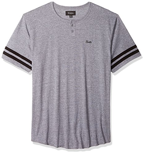 Brixton Men's Potrero II Tailored FIT Short Sleeve Henley Knit TEE, Heather Grey/Black, XL