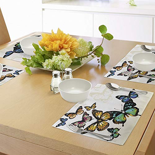 Ambesonne Butterfly Place Mats Set Of 4, Vivid Monarch Butterflies Flying Shades Shadows Dreamlike Fantasy Display, Washable Fabric Placemats For Dining Table, Standard Size, Blue Pink #TOP3