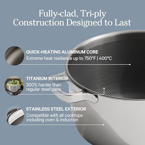 Our Place Titanium Pro Cookware Duo – Always Pan & Perfect Pot with Nonstick No-Coating Technology | Tri-Ply Titanium & Stainless Steel | Safe for Oven, Induction & All Cooktops up to 400°C | Gold - Image 5