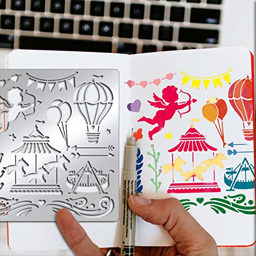 ORIGACH 6x6 inch Metal Amusement Park Project Stencil Carousel Pirate Ship Pyrography Stencils Template for Wood Carving Drawings and Woodburning - Image 4