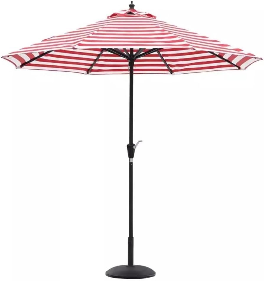 Outdoor Parasol 8.8FT Stripe Beach Umbrella with 55 Pounds Round Base Patio Umbrella Aluminum Alloy Outdoor Umbrella Crank Lift Patio Garden Umbrella(Yellow White-270cm)