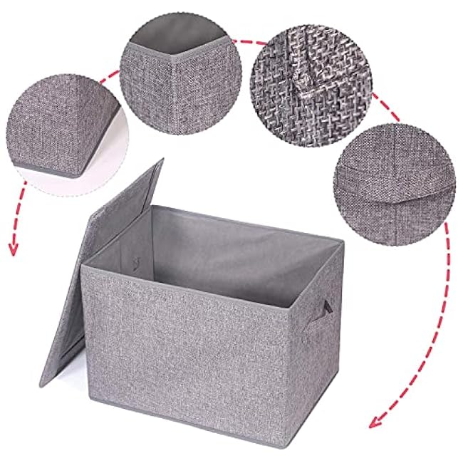 4 Pack Large Foldable Storage Box with Lids Fabric Storage Cube Organizer Cloth Containers Bins Baskets for Closet Clothes Clothing Bed Room